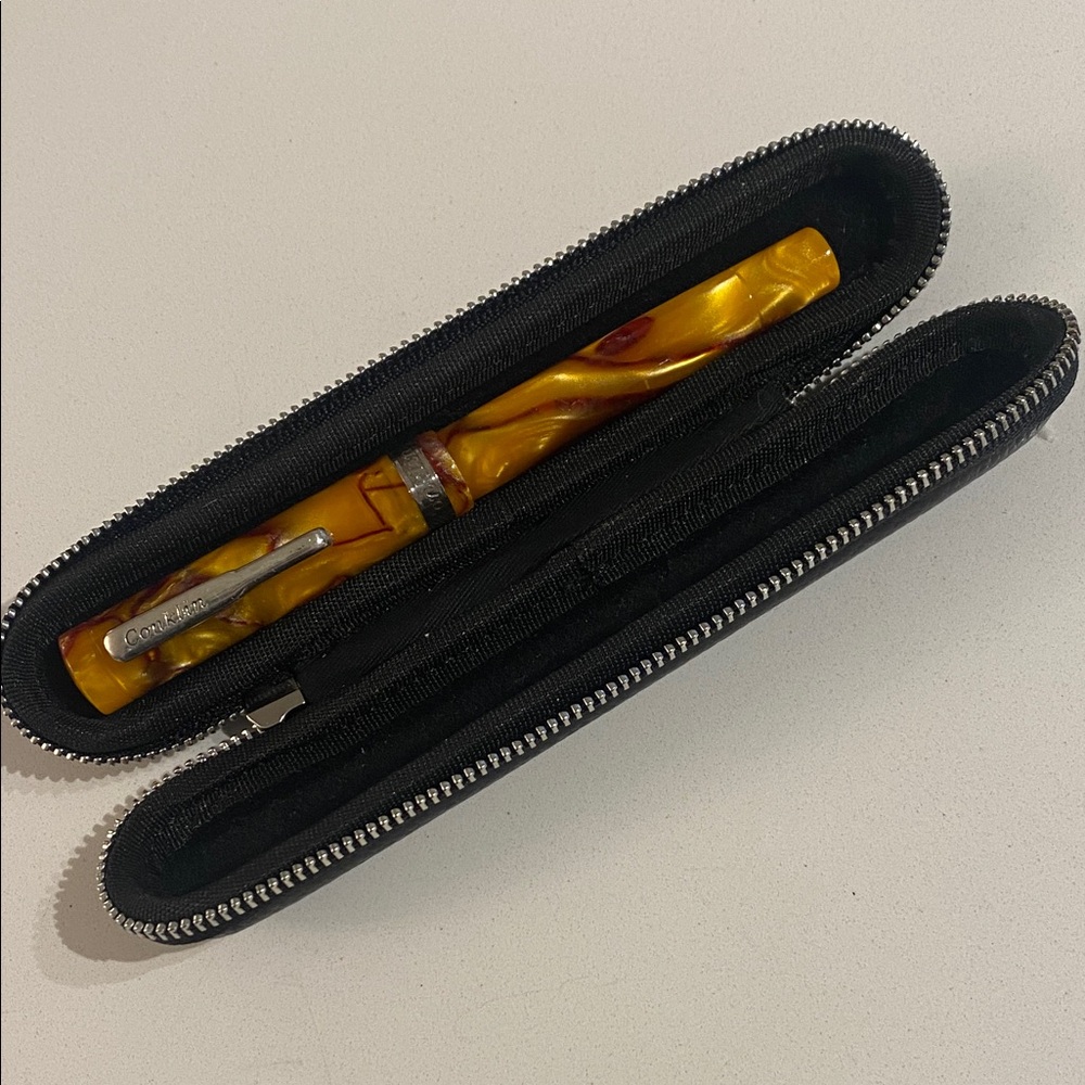 Conklin ballpoint pen with Sterling clip and band in pebbled-leather case